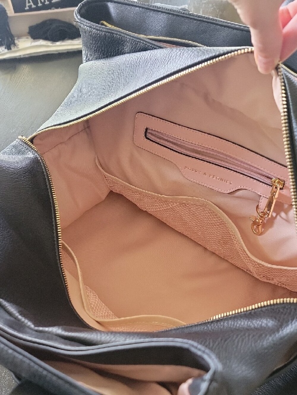 Poppy and Peonies Voyager Black Vegan Leather Weekender Bag - Picture 3 of 6